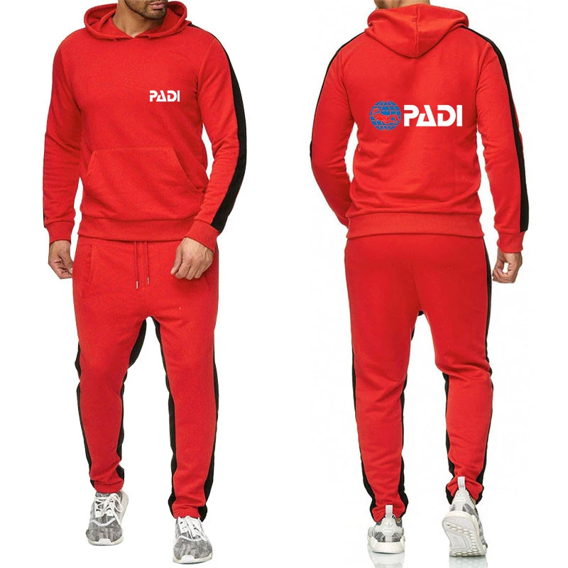 Spring Autumn New Men Scuba Driver Padi Two-Piece Casual Loose Long Sleeve Pants O Neck Solid Color Pullover+Running Pant Set