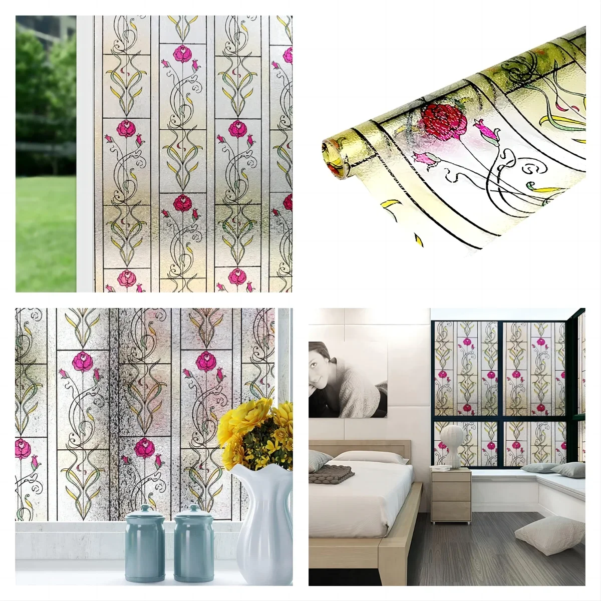 thumbnail image 1 of Película para privacidad de ventanas, pegatinas para ventanas de vidrio de colores, película tintada decorativa para ventanas del hogar, pegatinas para ventanas no adhesivas y anti-UV, 1 of 5