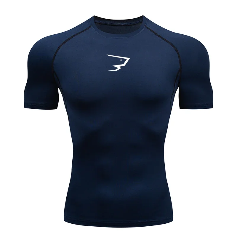 T-shirt a Compressione da Corsa per Uomo, Manica Corta, Maglietta Sportiva per Palestra e Fitness, Abbigliamento Atletico Maschile - immagine 2