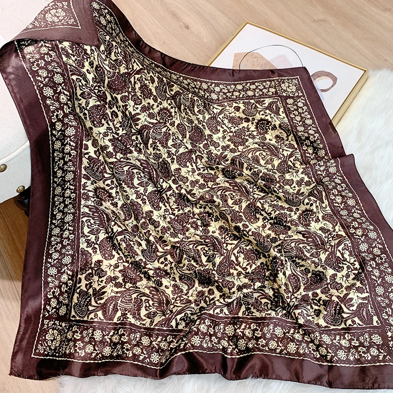 2024 Luxury Brand Foulard Neckerchief Shawl Wraps Print Silk Satin Scarf Square Women Muslim Hijab Elegant Headband Bandana 4