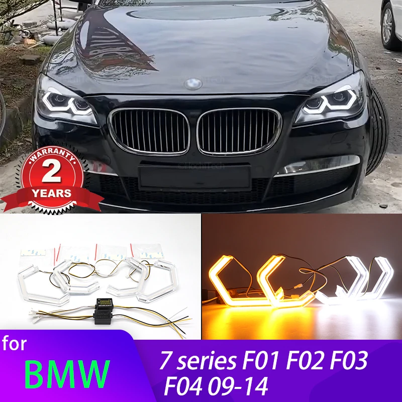 白黄色m4スタイルledエンジェルアイズハローリングランプ信号bmw-7シリーズf01-f02-f03-f04-730i-745i-09-14