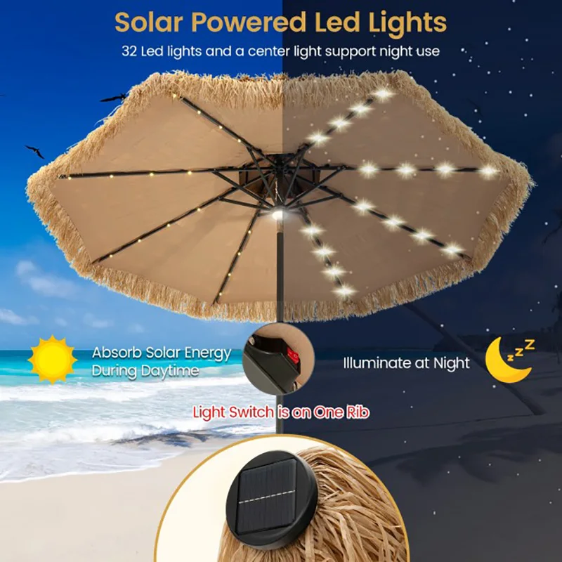 9 Feet Solar Powered Thatched Tiki Patio Umbrella with Led Lights Outdoor  Beach Pool Garden Umbrellas Parasol - AliExpress