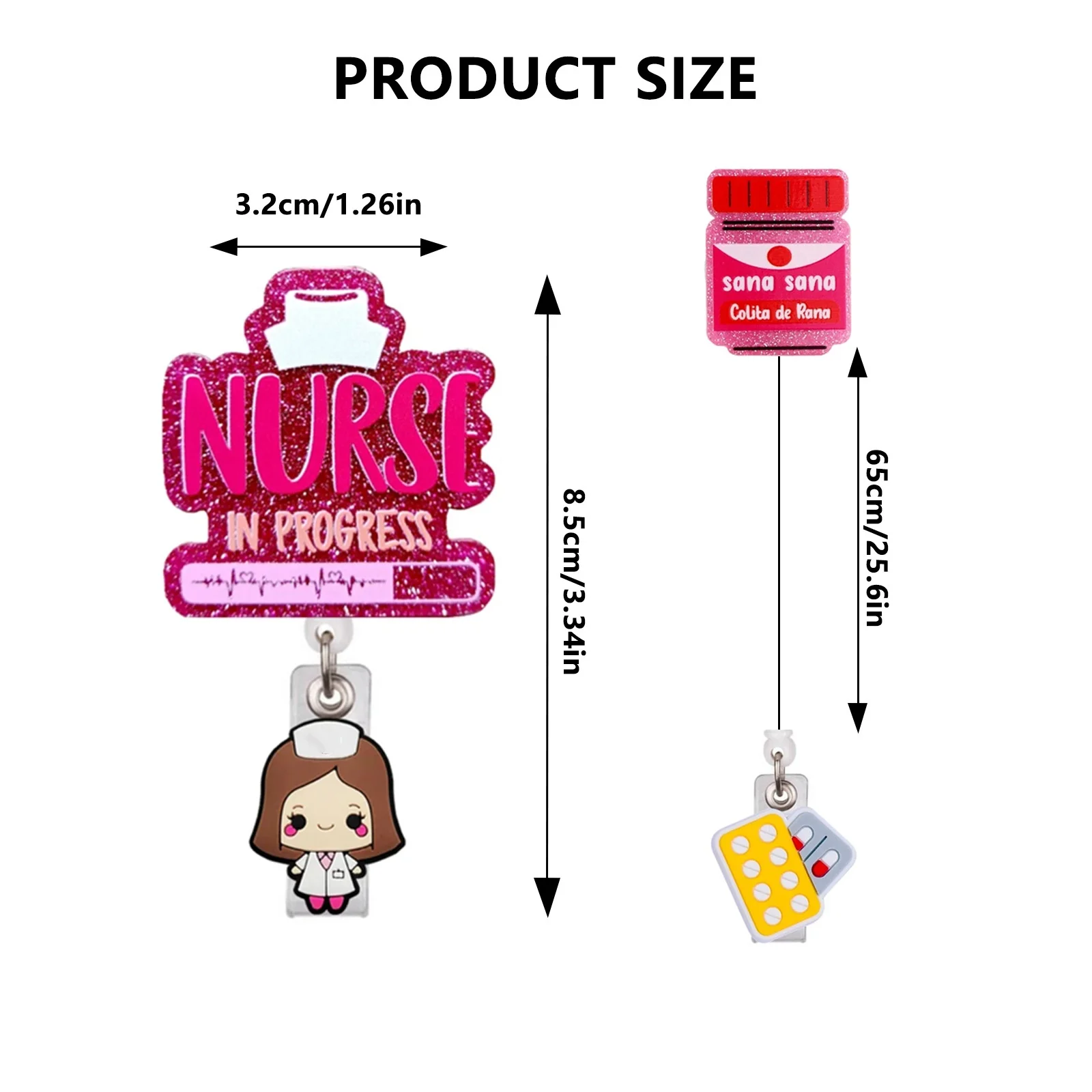 Medical Acrylic Glitter Pill Dental Retractable Badge Reel Rotatable Crocodile Clip ID Badge Holder for Doctor Nurse
