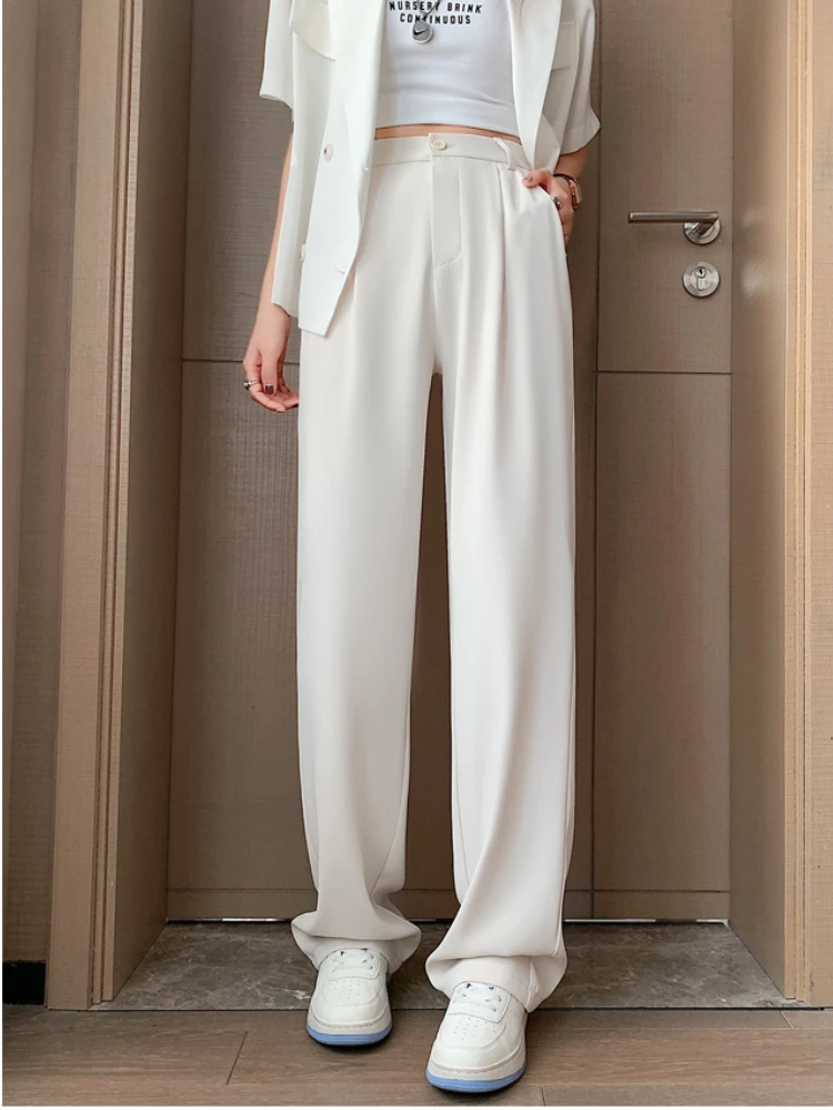 High Waist Women Wide Leg Pants Solid Woman Long Trousers Casual Mujer  Pantalon Office Ladies Straight Suits Pants Dropshipping