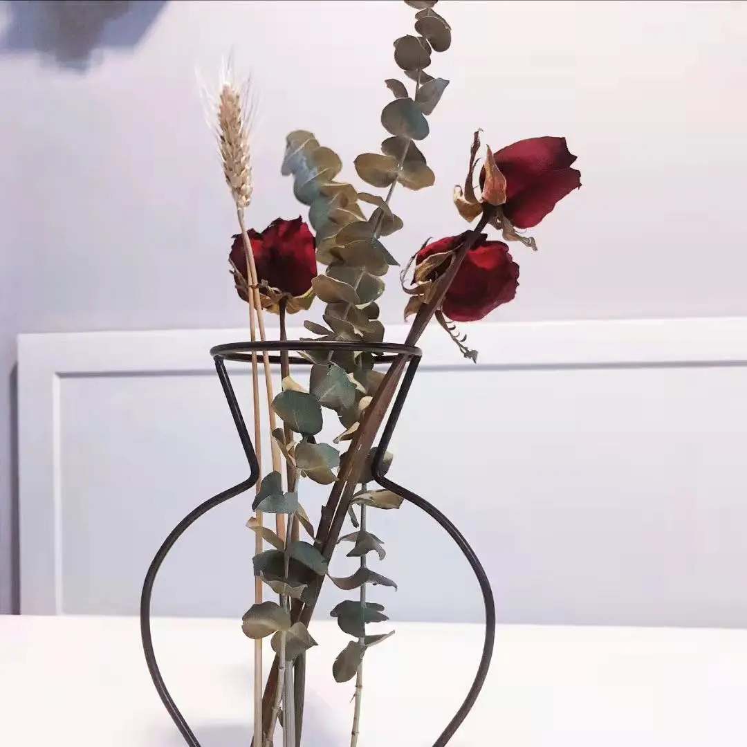 Flower Vase Hydroponic Vase Flower Arrangement Holder European Style Iron Wire Vase Artificial Dried Flower Flower Arrangement Iron Crafts Accessories Creative Ornaments