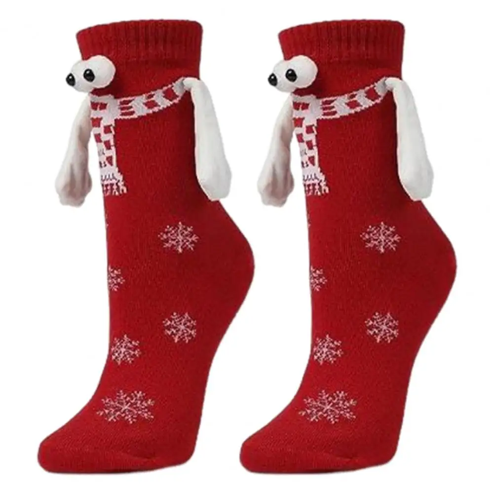 

Носки для пар с магнитной застежкой, рождественские носки на присоске, с принтом снежинок, милые смешные с большими глазами для пар