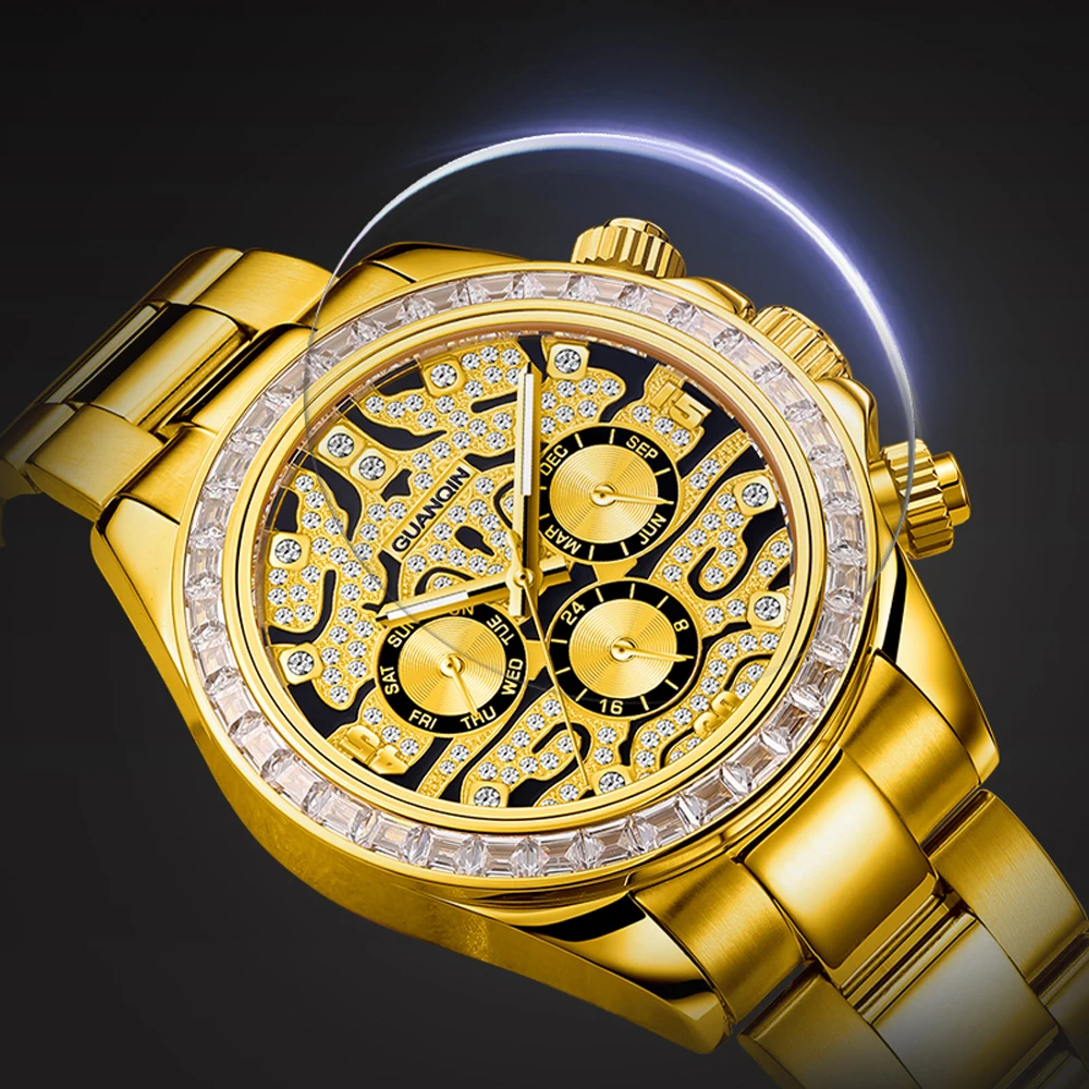GUANQIN Mens Watches Top Luxury Mechanical Wristwatch Multifunctional Automatic Watch For Men Stainless Steel Clock Reloj Hombre