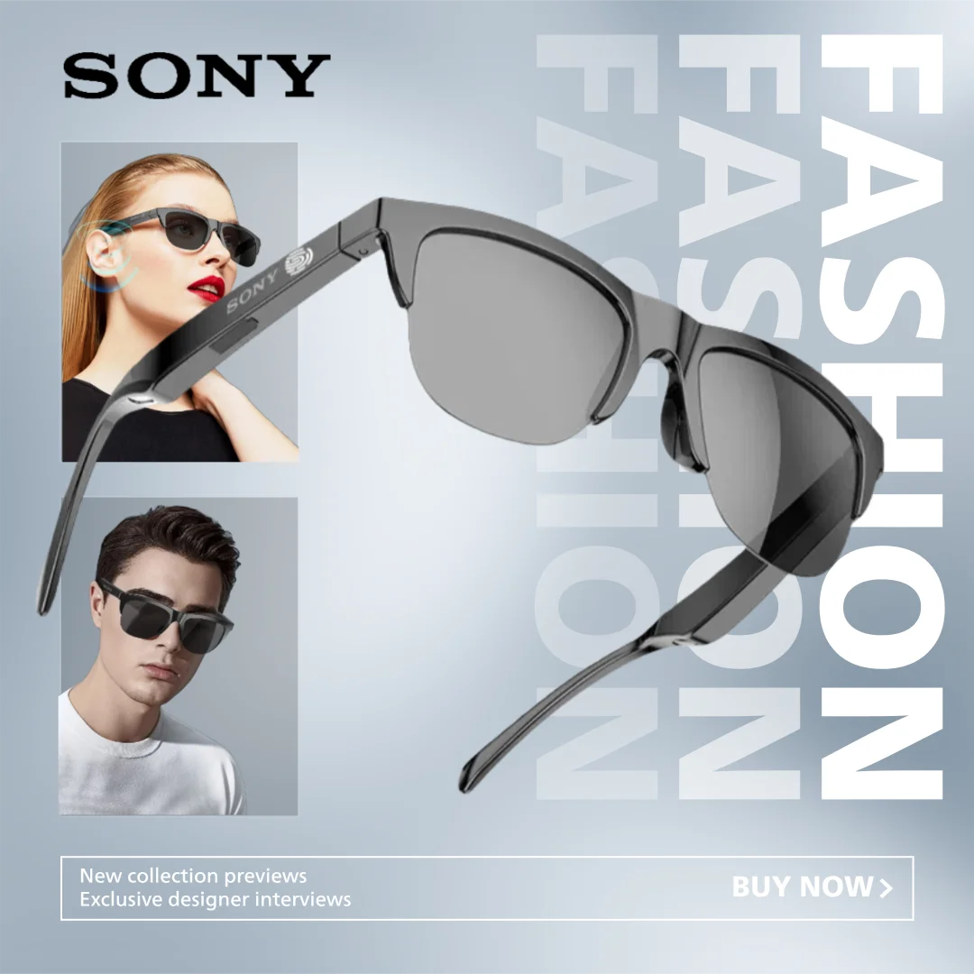 แว่นตาอัจฉริยะโซนี่ของแท้ แว่นกันแดดบลูทูธ รองรับการโทร สำหรับกิจกรรมกลางแจ้ง หูฟังน้ำหนักเบา กันน้ำ ป้องกันรังสียูวี แว่นตาฟังเพลงพร้อมไมโครโฟน 1