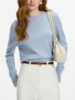 FSLE 100% Wool Seamless One-piece Knit Shirt Sweater For Women 2024 Winter New Design Wool Crew Neck Versatile Sweater 24FS14091 1