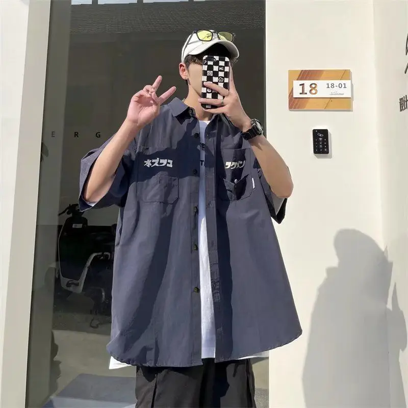 

Ins Japanese Retro Short Sleeve Shirt Men Women Korean Fashion Loose Casual Loose Print Shirt 2022 New Hip Hop Men Summer Shirts