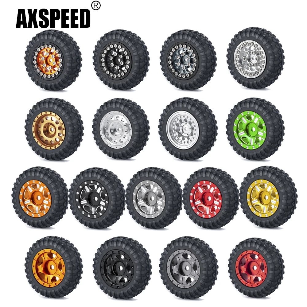 Axspeed Cerchi In Metallo + Pneumatici In Gomma + Set Adattatore In Ottone Per Kyosho Miniz 4X4 Jeep Wrangler Rubicon 1/24 Jimny 1/18 Rc Car