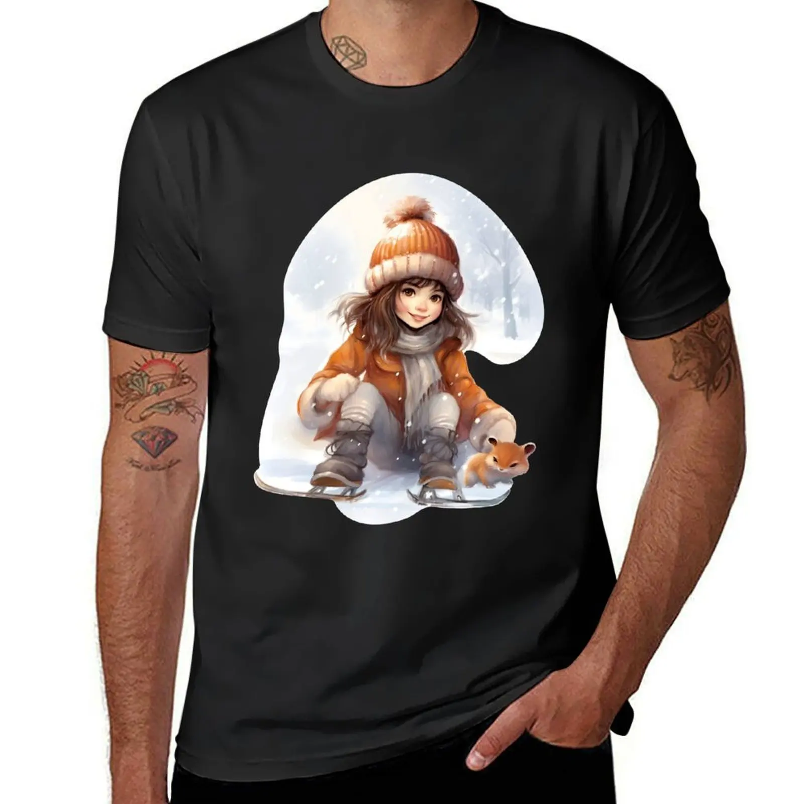 

Wintry Moments: Skater's Squirrel Serenade T-Shirt vintage boys whites boys animal print plus size tops mens t shirt