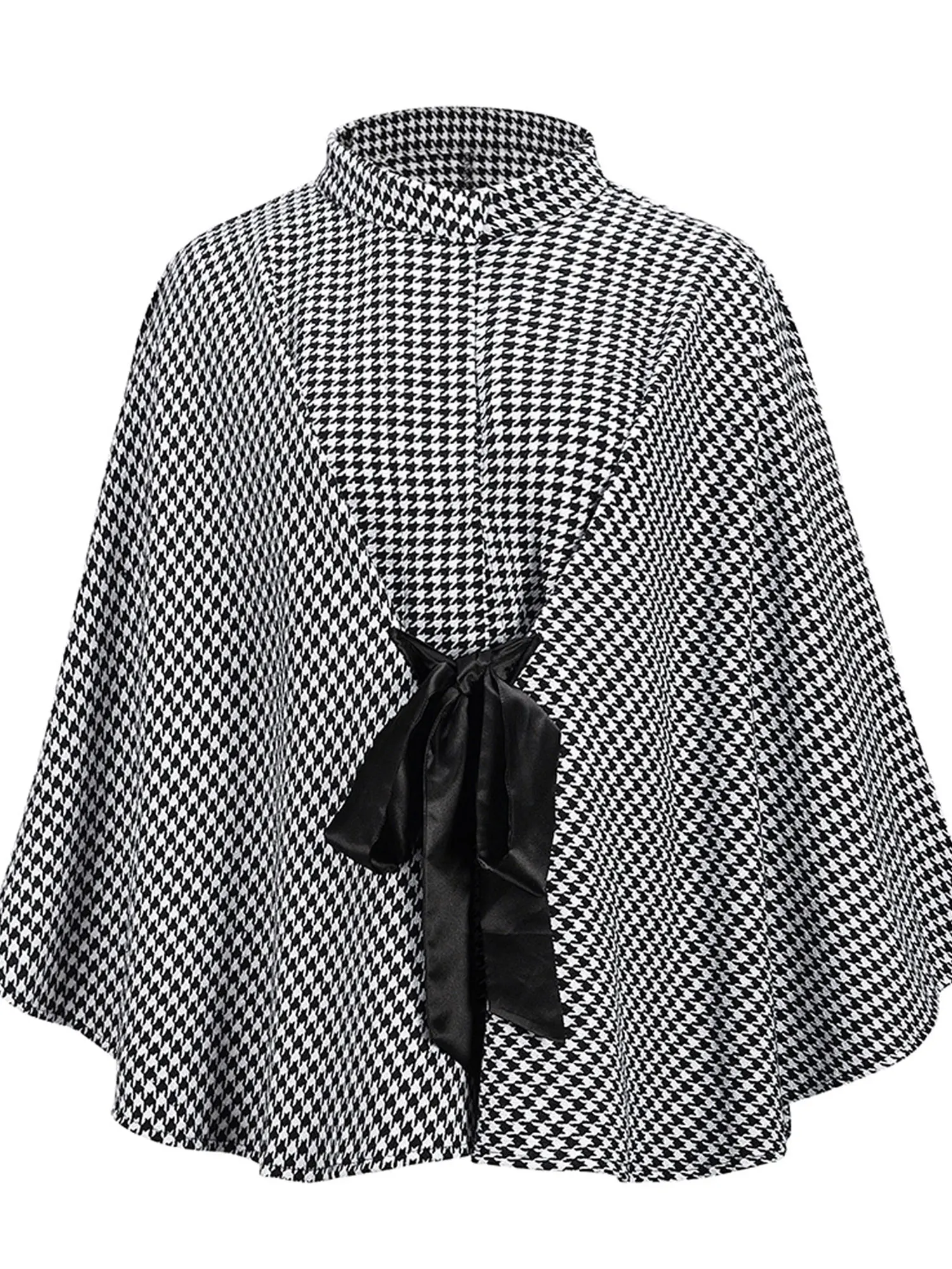 Cloak Women Elegant Long Sleeve Pullover Fashion Houndstooth Ladies Cape Coat Sashes High Street Casual Oversized Autumn Winter