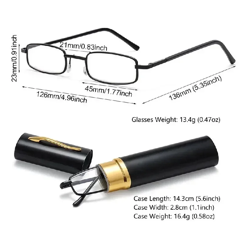 Ultralight Metal Frame Anti-Blue Light Reading Glasses with HD Lenses and Portable Pen Holder