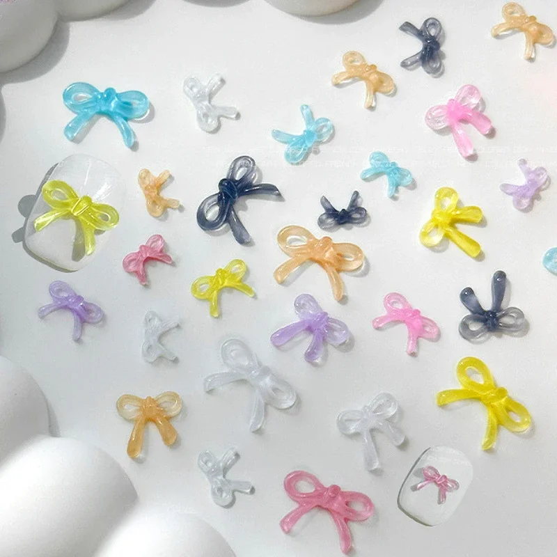 달콤한 Bowknot 프랑스어 사랑스러운 나비 넥타이 다채로운 귀여운 수지 리본 네일 아트 장식 DIY 매니큐어 라인 석 액세서리 도매