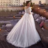 Elegant V-Neck Wedding Dresses Plus Size Lace Long Sleeve Women White Open Back Bridal Gown Train Vestidos De Novia Customized 2