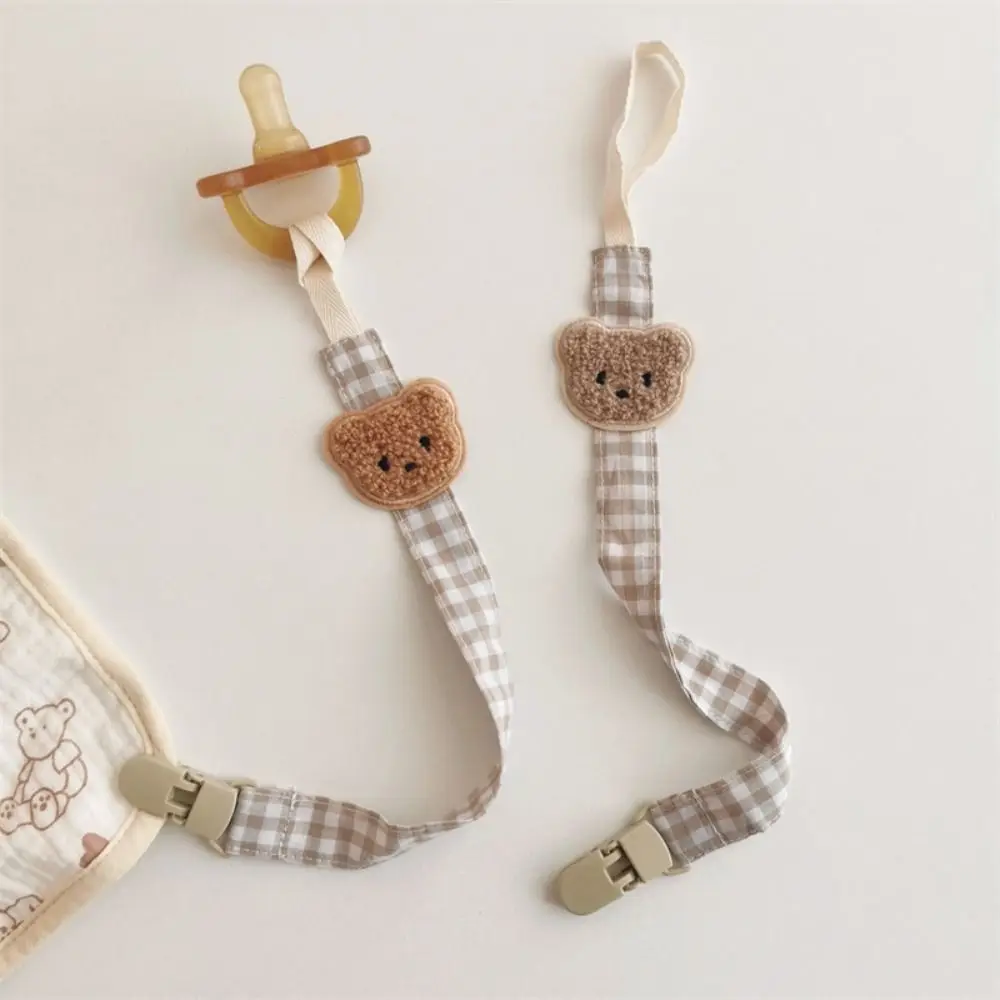Cute Embroidery Baby Cloth Pacifier Chain Lattice Adjustable Soother Holder Bear Teether Toys Straps Nipple Holder Clips Toddler