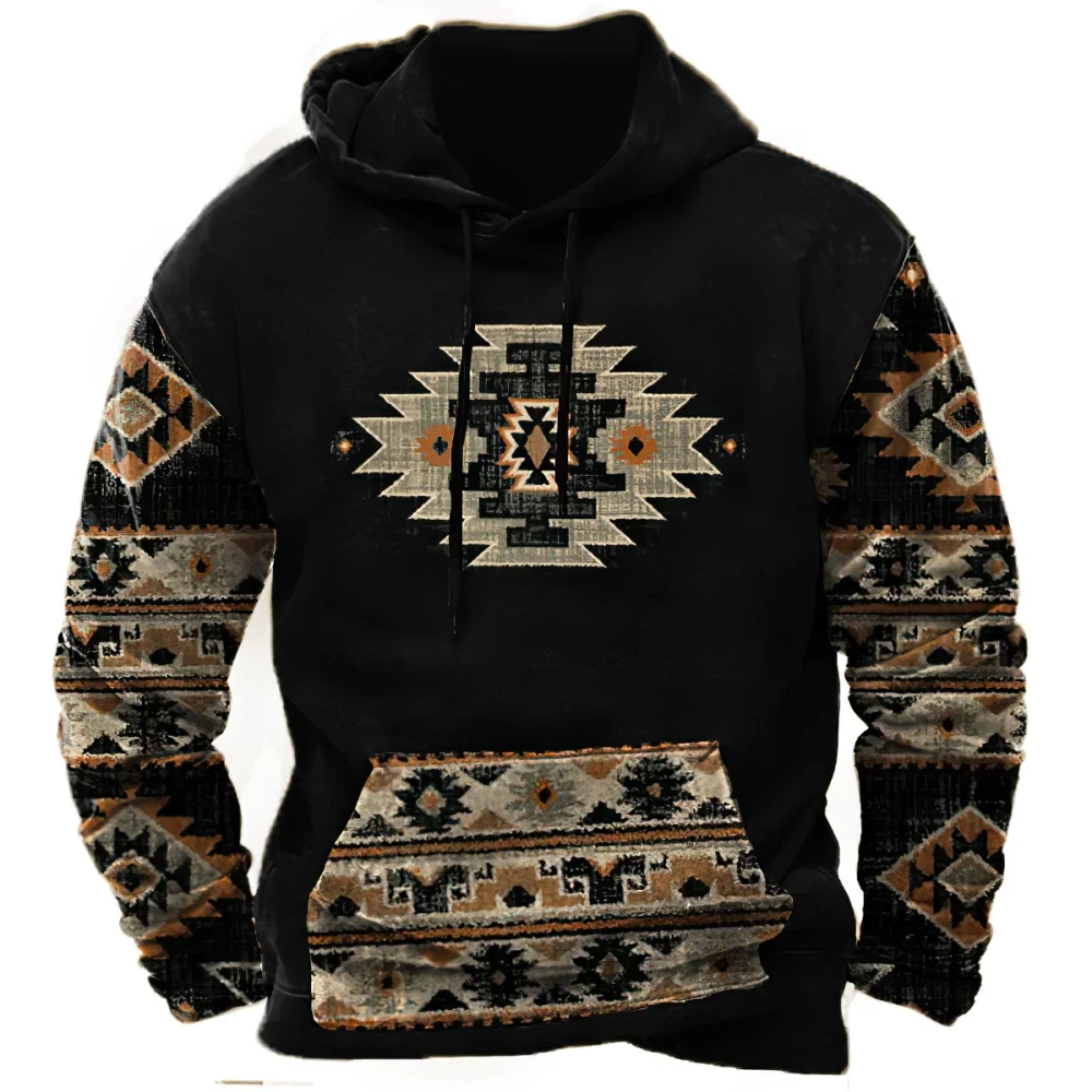 

Vintage Indian Style Men's Hoodie Hooded Sweatshirt Unisex Harajuku Pullover 2023 New Jacket Oversized Casual Streetwear Tops