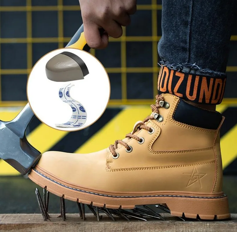 

high-top Work Boots For Men Anti-smash Anti-puncture Work Shoes with Steel Toe leather safety shoes men for work waterproof shoe
