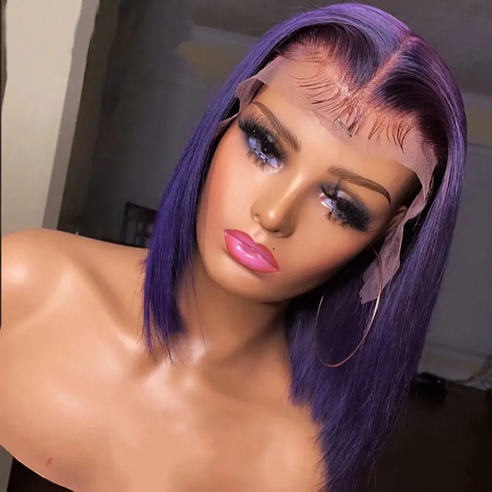 Short Bob Wig 180% Dark Purple Lace Front Human Hair Wigs For Women 13x4 Lace Frontal Wig Colored Straight Bob Lace Front Wigs - Image 5