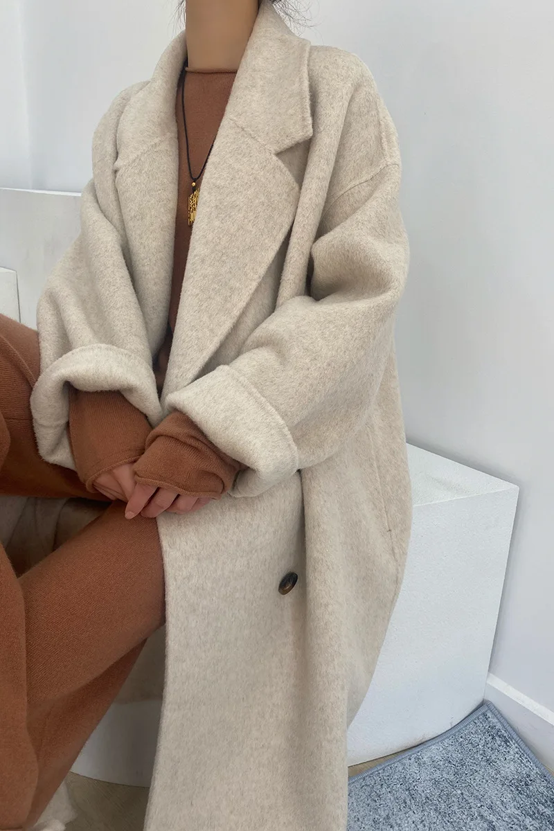 Women And Men Unisex Thicken Warm X-long Alpaca Woolen Overcoat