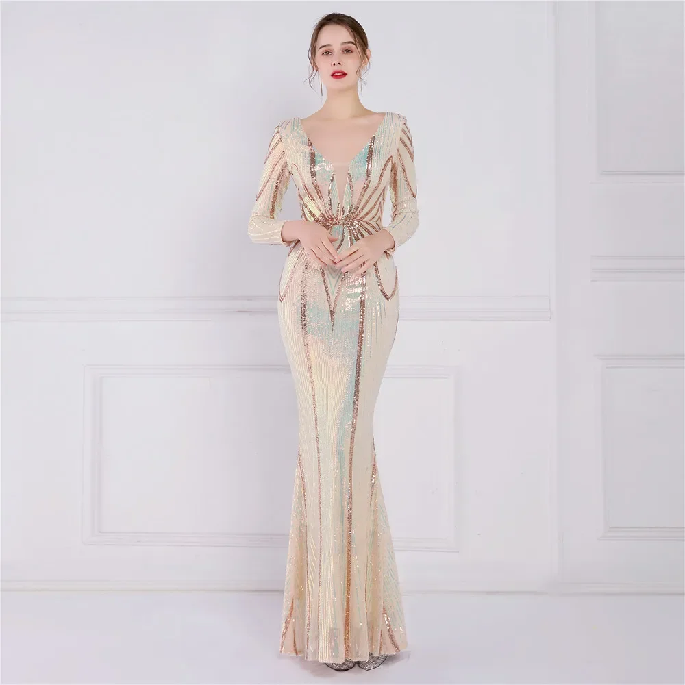 فستان سهرة مخصص ترتر شامبانيا قابل للتمدد على شكل...