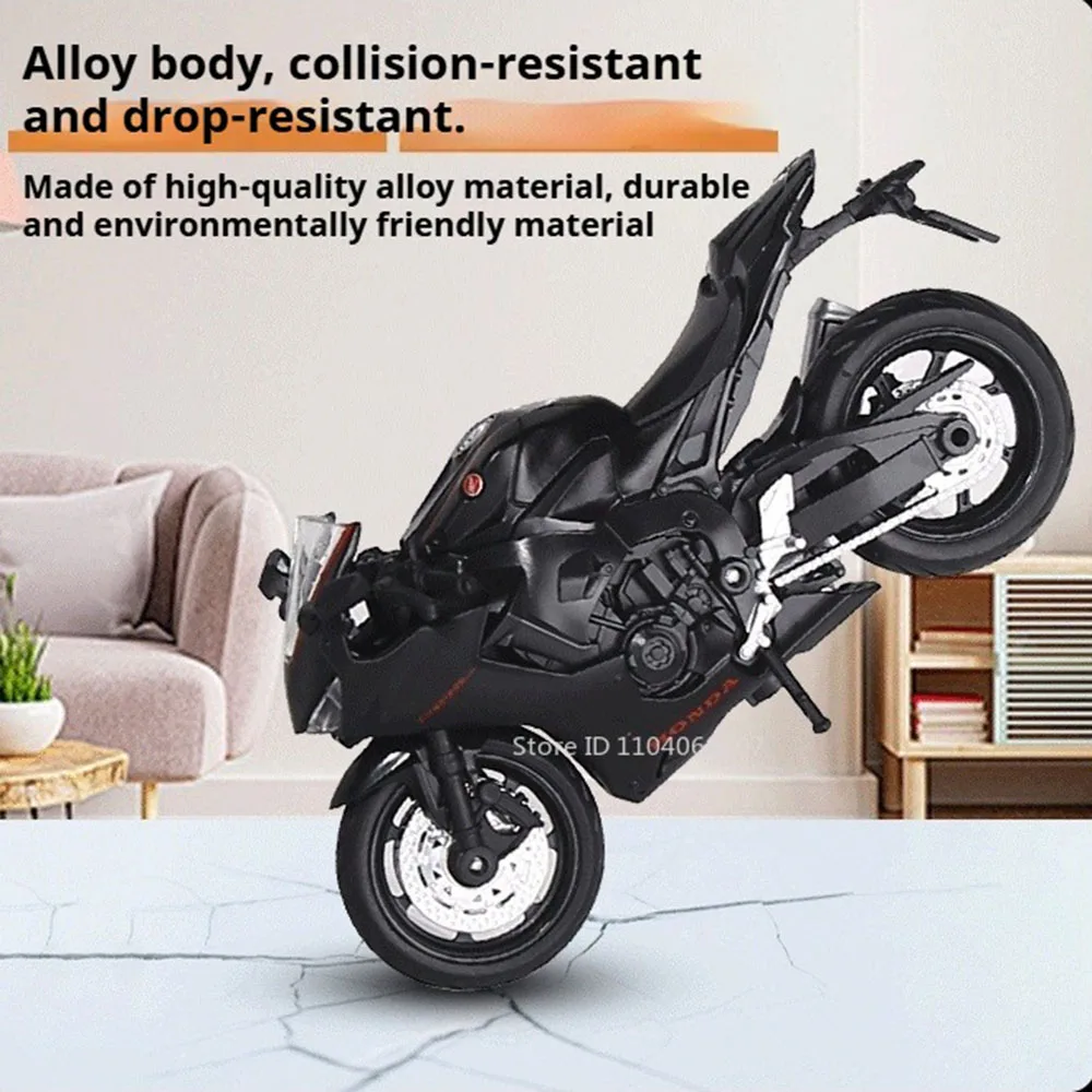 1:18 Alloy Diecast Miniature Motorcycle Toy with Shock Absorption and Front Wheel Steering