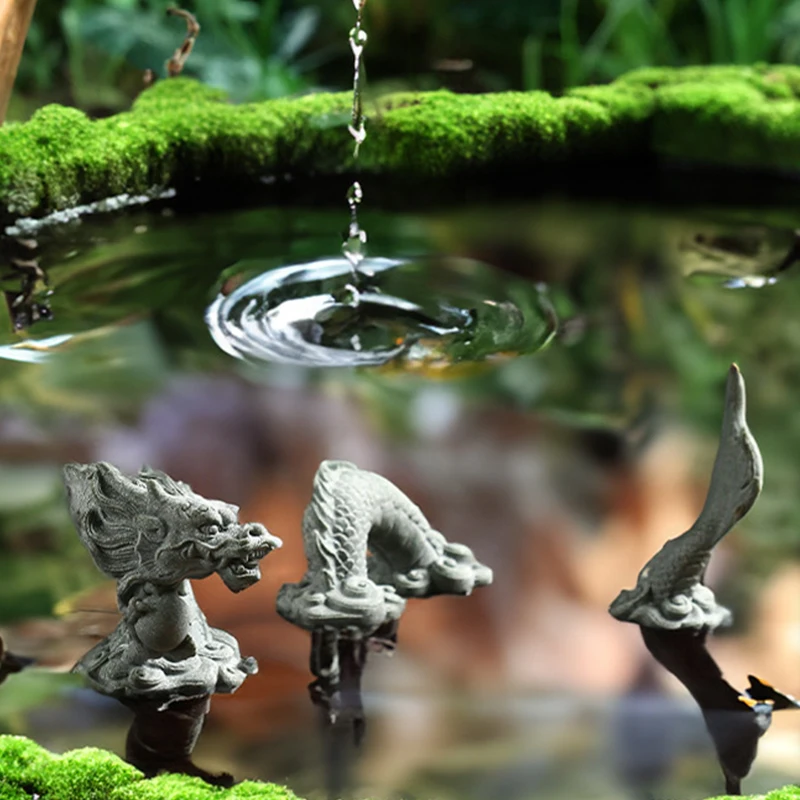 Tea Pet Ornaments Green Sandstone Chinese Dragon Ornament Creative Tea Pets Micro Landscape Fish Tank Bonsai Home Decorations