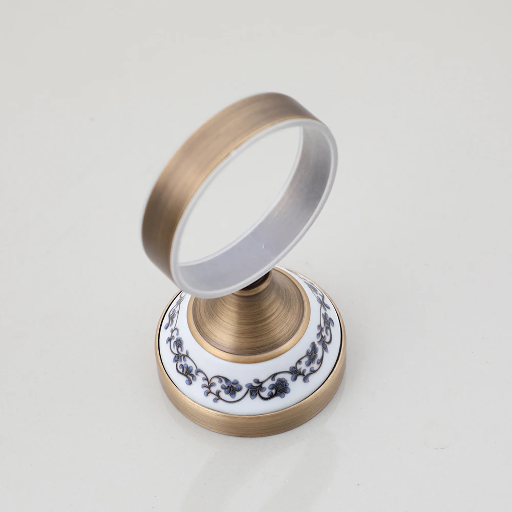 YANKSMART Antique Brass Single Lace Ceramic Cup Base Bathroom Hardware Accessories Wall Mounted Toothbrush Holder Toiletries Cup