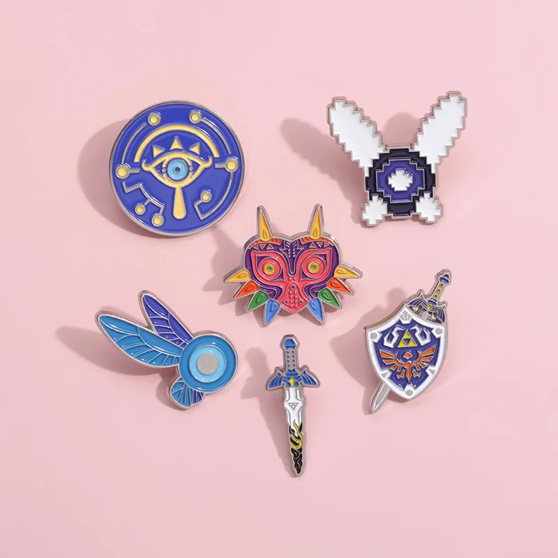 Action Adventure Game Enamel Pin Witch Hylian Shield Sword Majora Mask Brooch Lapel Badge Game Props Jewelry Gift For Fan Player