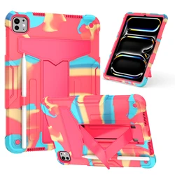 Built - in Kickstand Heavy Duty Armor Case for iPad Pro 11 2025 M5 (Rainbow - Rose Red)