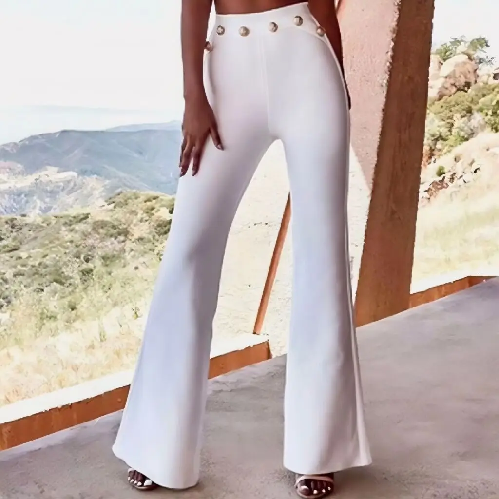 

Top Quality Celebrity Black White Red Rayon Bandage Flare Pants Fashion Bodycon Pant