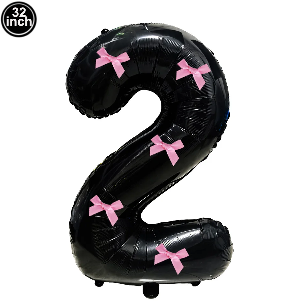 32 Blue, Pink, and Black Number Balloons with Ribbon Bows