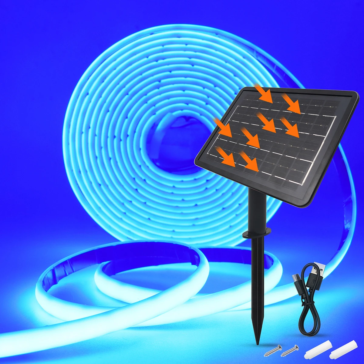 High-Density 24V Solar COB Neon Light Strip - Waterproof Flexible Warm White/Color Options, 320 LEDs/m