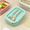 850ml Divided Lunch Box Portable Large Capacity Microwae Bento Box with Fork and Spoon Food Storage Container for School Camping 5