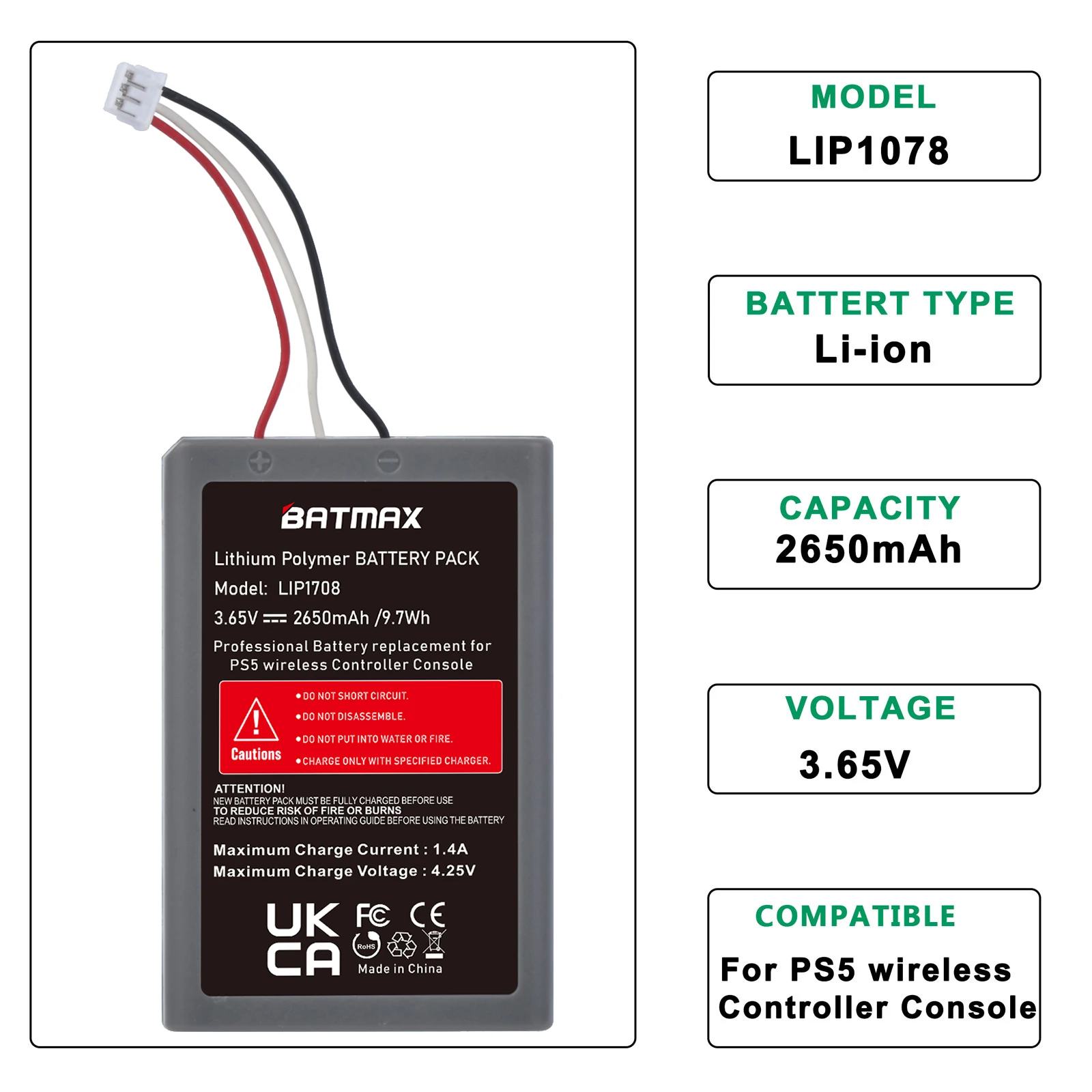Bateria Do Controlador De Ps5 Batmax Substitui Para Sony Playstation ...