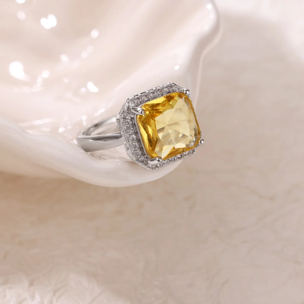 Zircon Square Ring Adjustable Geometric Aesthetic
