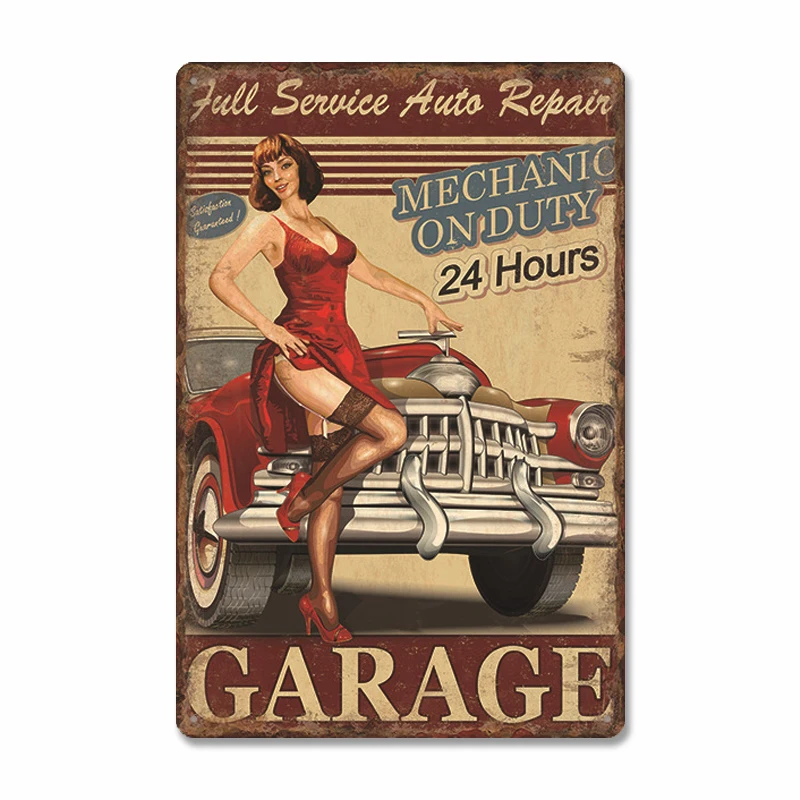 

Garage Poster Metal Tin Sign Plaque Vintage Car Wash Tire Service Retro Metal Signs Garage Car Repair Man Cave Wall Art Decor