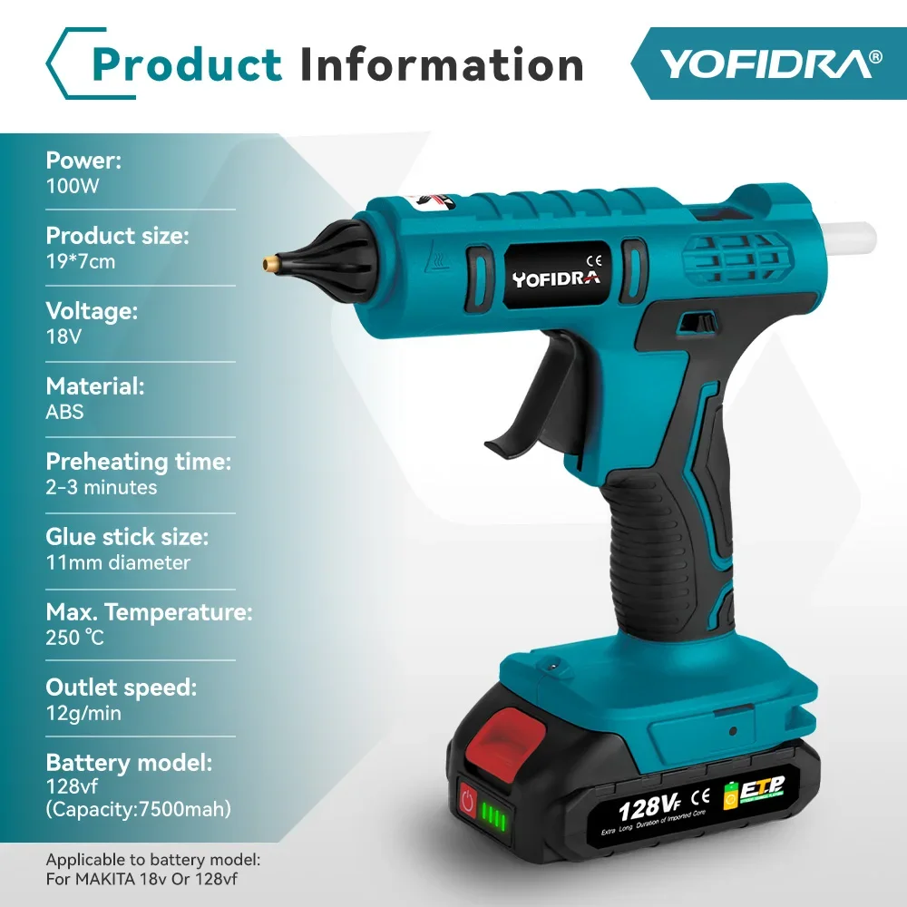 Hot Melt Glue Gun Hot Glue Gun Yofidra 100W 260&deg; High Temperature Hot Glue Gun Arts&DIY Heat Repair Tool Electric Hot Melt Glue Gun makita 18V Battery