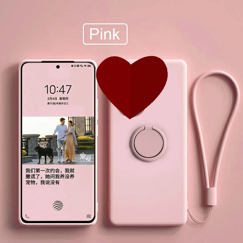 Enhanced Solid Color Silicone Phone Case with Finger Ring Stand Holder and Lens Protection
