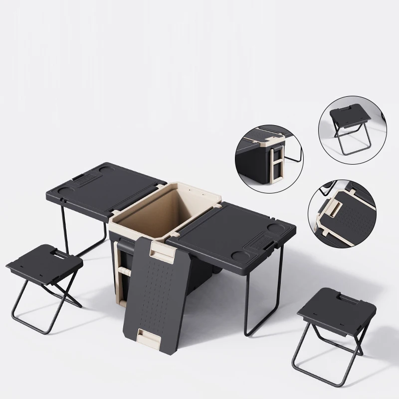 32L portable outdoor camping ice chest cooler box set with table and chair wheels