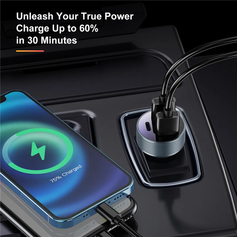 USLION USB Car Charger QC 3.0 80W 5A Type C PD+QC Fast Charging Car Phone Charger Adapter For iPhone Xiaomi Samsung Mobile Phone
