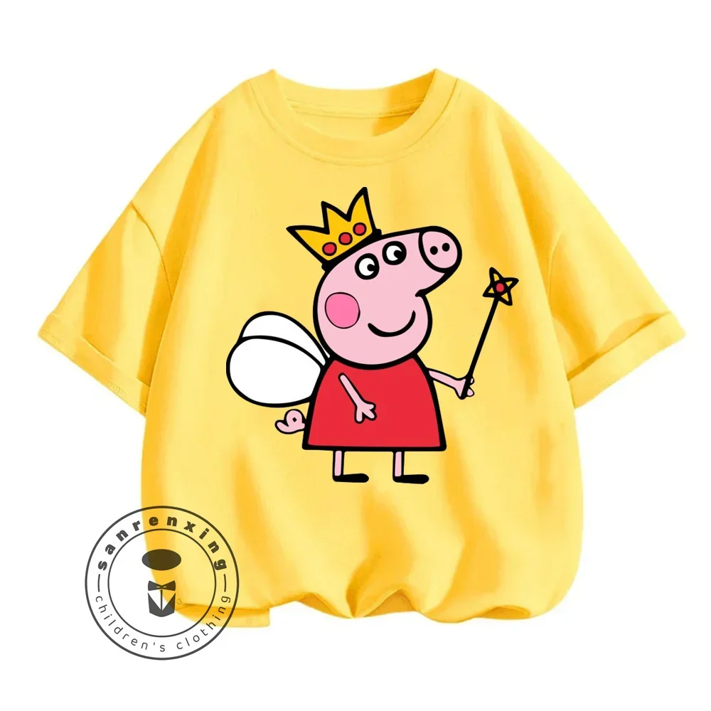 New Peppa Pig Animated Cartoon Character Print Design for Children Ages 3-14 O-neck Breathable and Soft Short-sleeved T-shirt 5