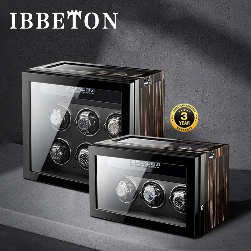 IBBETON Luxury Safe Wooden Watch Box Mechanical Automatic Watch Winder 3/6/9 Storage Display Box New LCD Touch Screen Key Lock