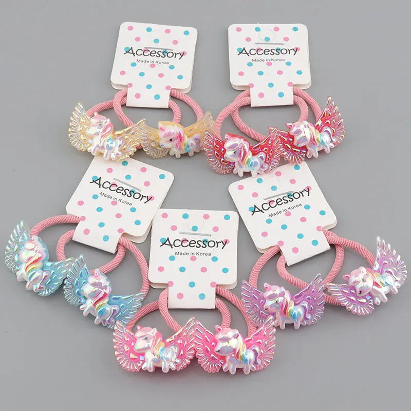 

2 Pcs/Set of Children'S Cartoon Hair Accessories Girls' Hair Rope Elastic Hair Band Pegasus Unicorn Headwear