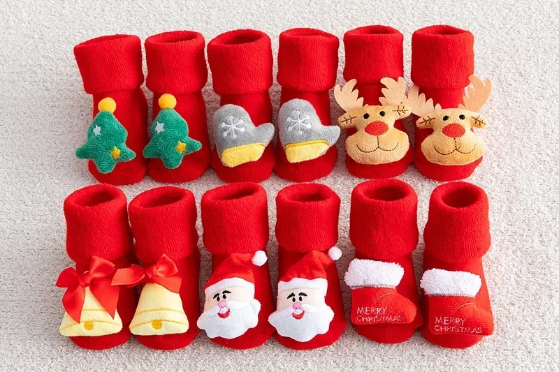 

Christmas Socks Autumn and Winter Thickened Wool Circle Children's New Year Red Socks Full Moon Baby Tube Thickened Cotton Socks