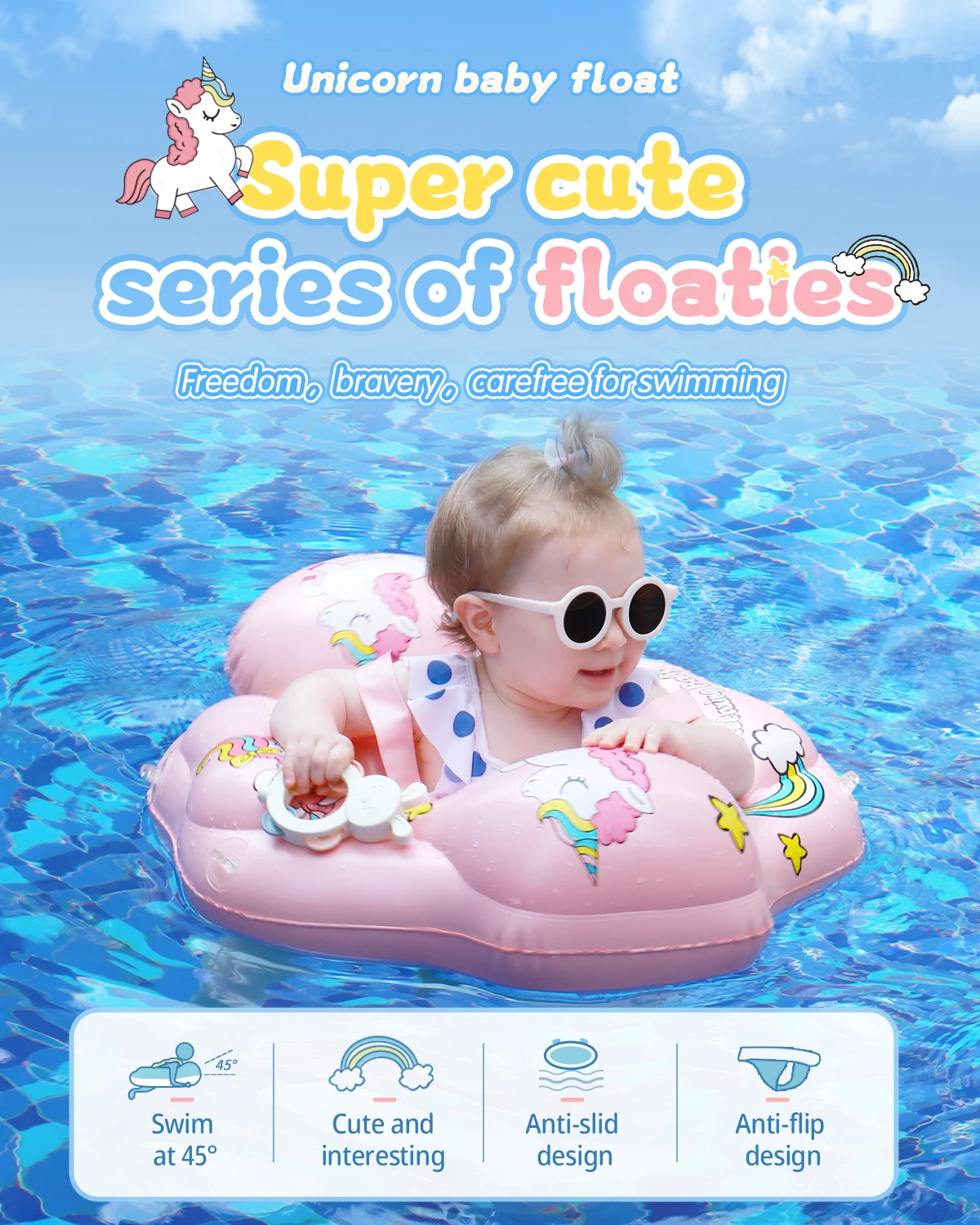 Baby Swimming Float Inflatable Dropshipping Baby Float with Canopy Infant Floating Ring Swimming Chest Floater Float Trainer 4