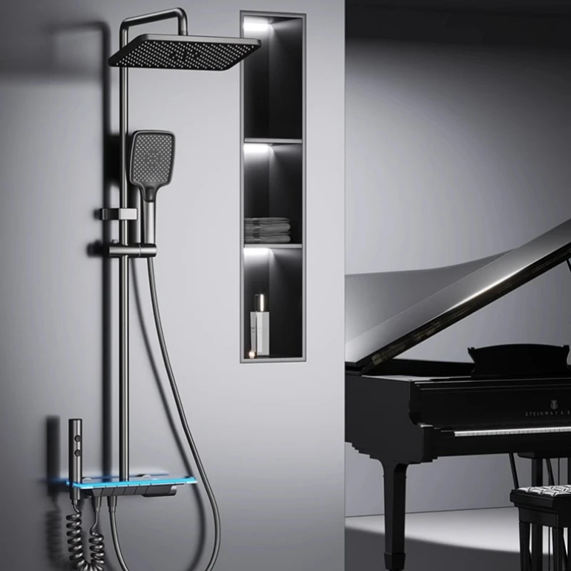 Digital Display Shower Set Shower Faucet System Set Hot Cold Piano Button With Ambient Light Bathroom Faucet Shower Head 5