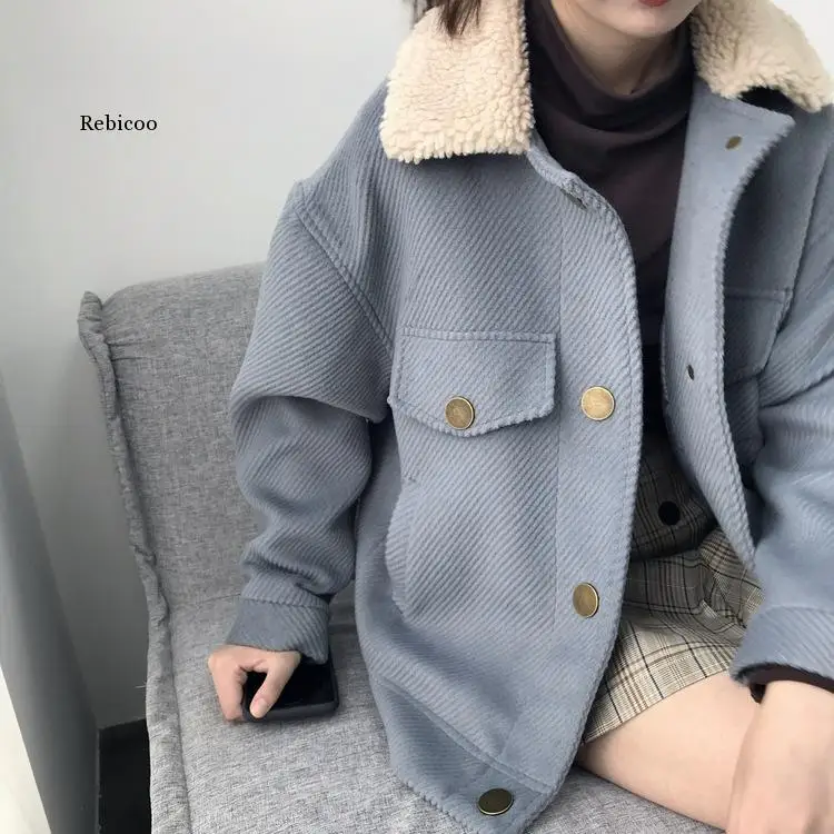 

Corduroy Thickened casual Women's Jacket 2022 Autumn And winter New Korean Version of the Student Short Sheepskin Collar Top