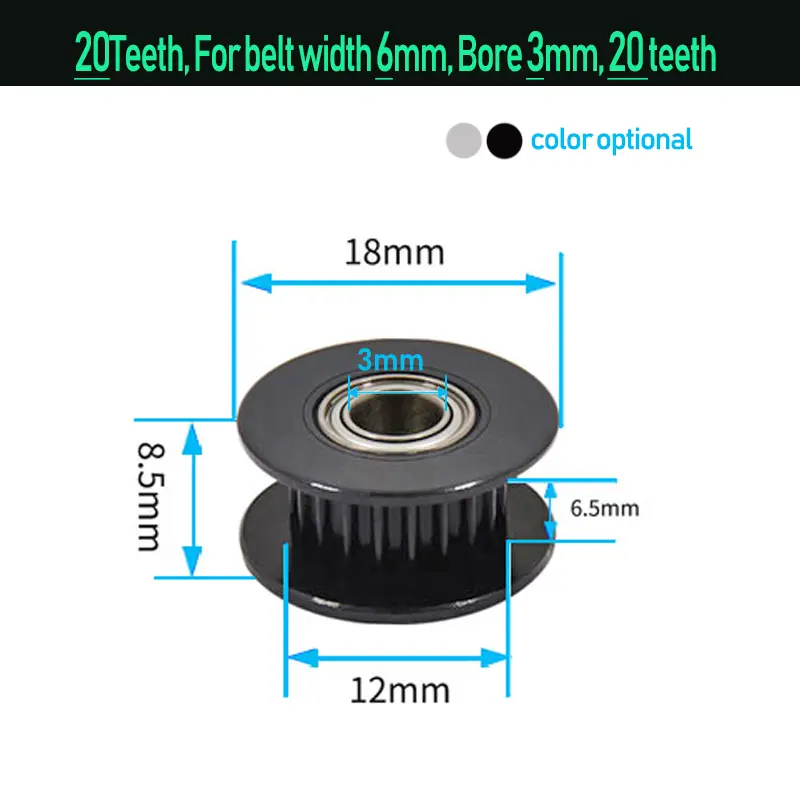GT2 Idler Timing Pulley 16-tooth 20-Teeth with 3mm or 5mm Bore with Bearings for 3D Printer Parts Timing Belt 6mm 10mm image 8